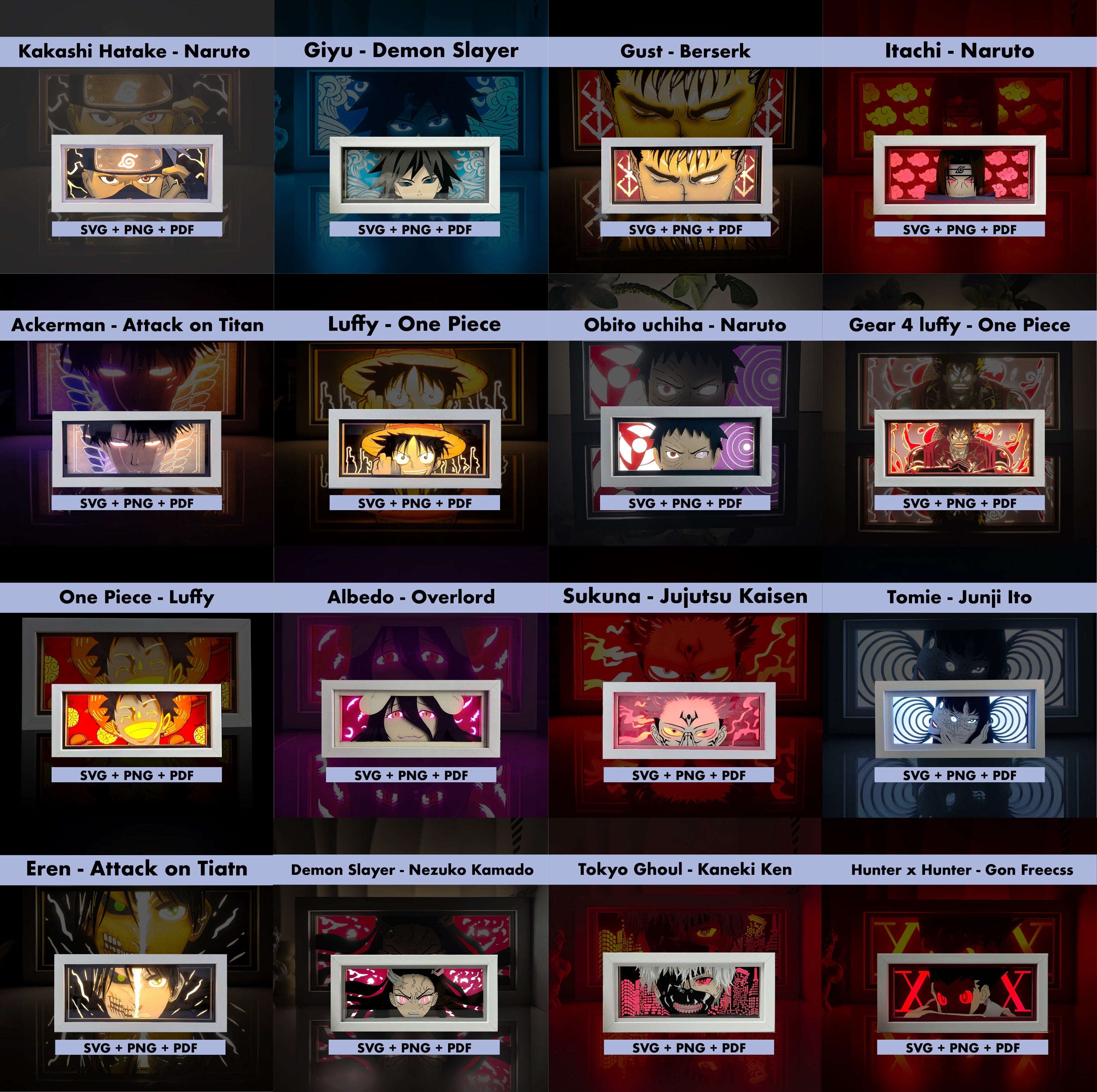 Bundle of 16 anime light box templates